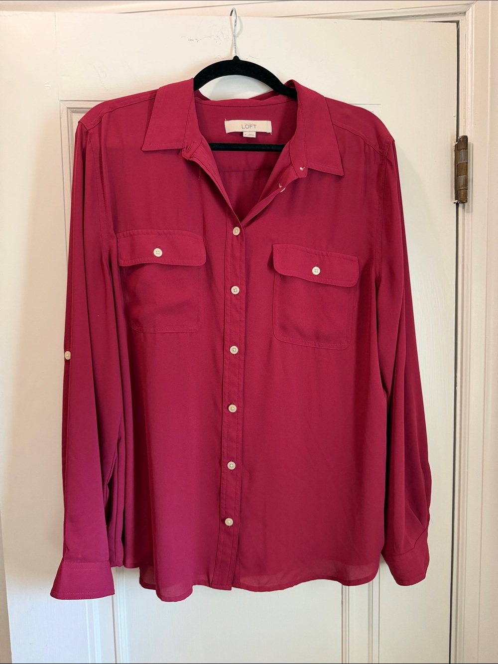 LOFT Raspberry/Pink Button-Down Blouse